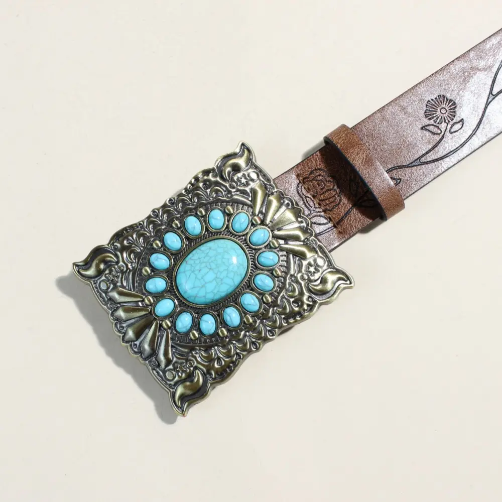 Women's Western Buckle Belt with Turquoise Beads — feature 7