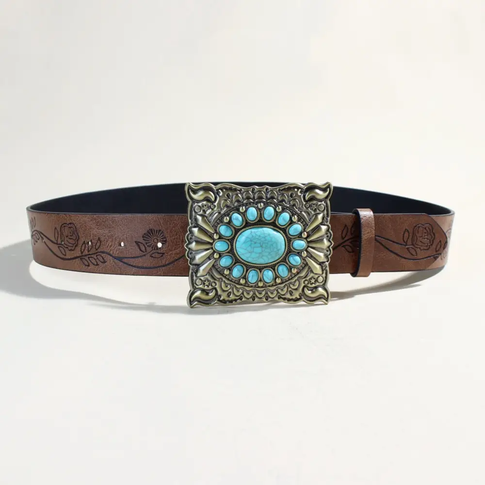 Women's Western Buckle Belt with Turquoise Beads — feature 8