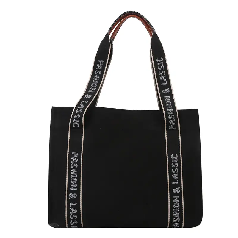 Vintage Canvas Shoulder Bag Black Large Capacity - Image 6