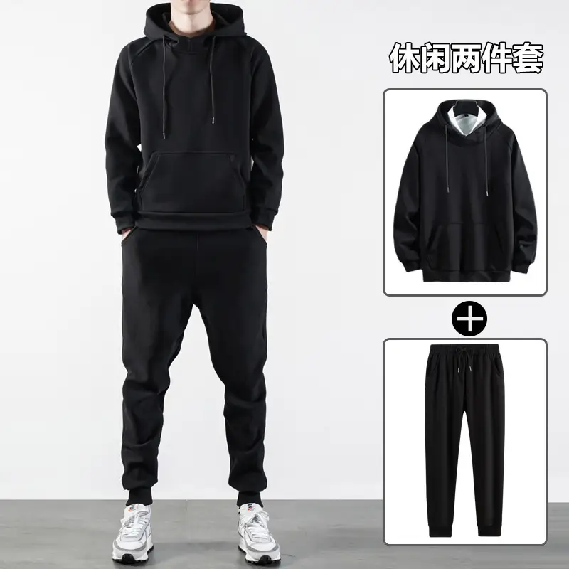 Men Grey Hoodie & Pants Casual Set Crossbody Wear - Image 8