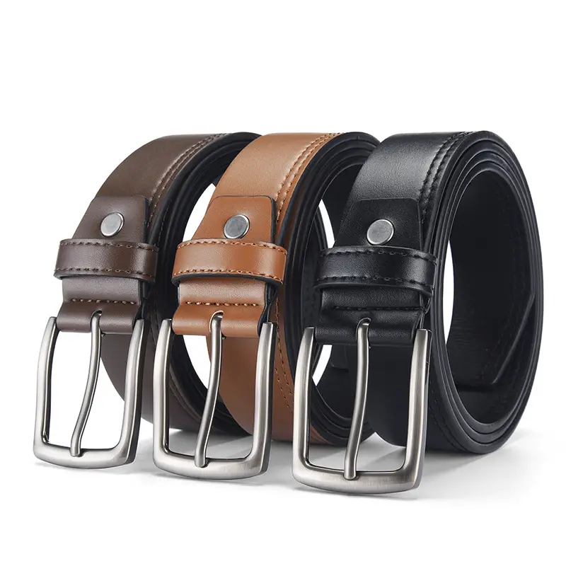 Men's Brown Leather Belt with Silver Buckle - Image 5