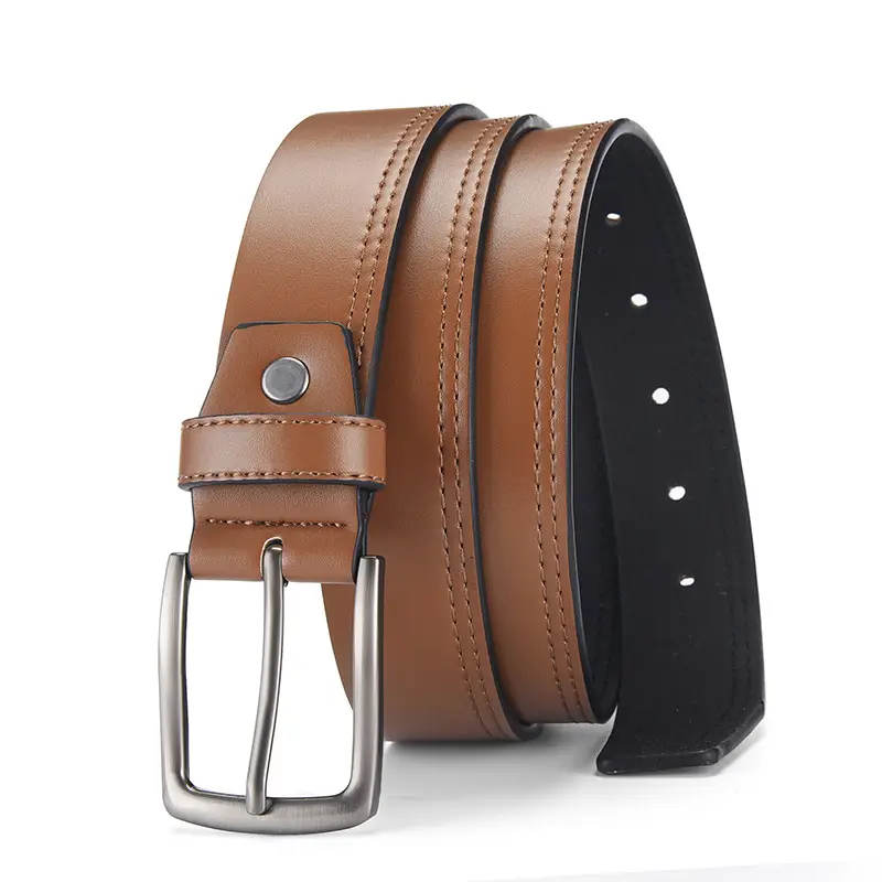Men's Brown Leather Belt with Silver Buckle - Image 8