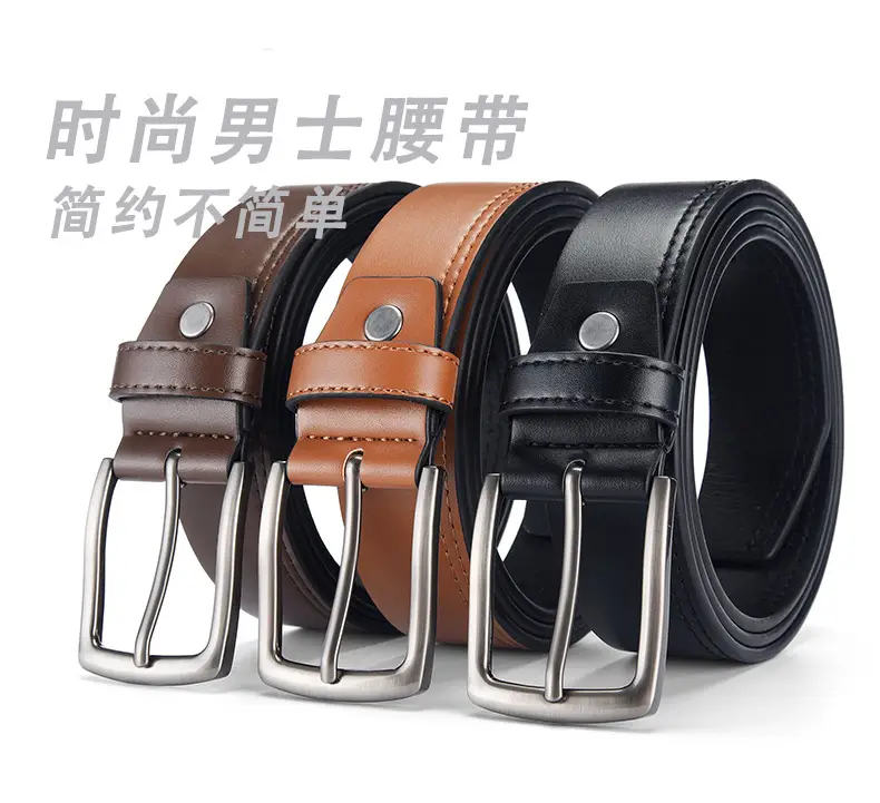 Men's Brown Leather Belt with Silver Buckle — feature 1