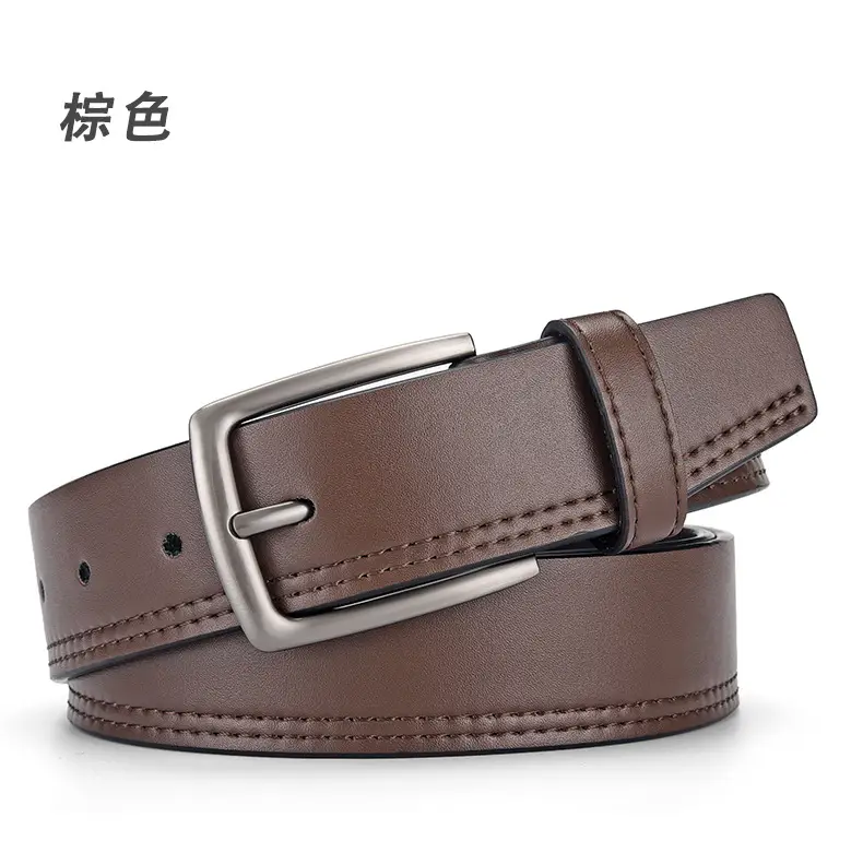 Men's Brown Leather Belt with Silver Buckle — feature 6
