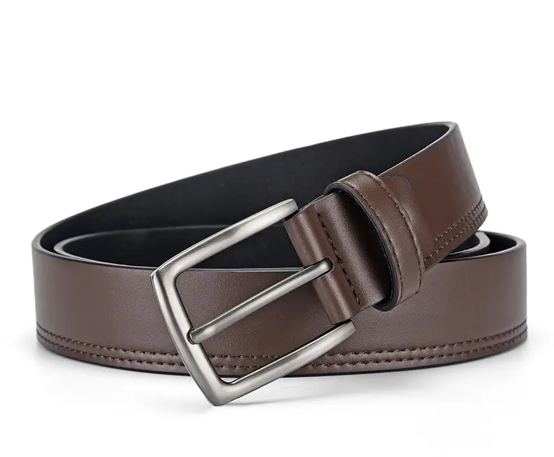 Men's Brown Leather Belt with Silver Buckle — feature 7