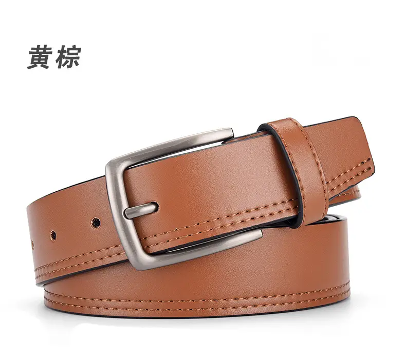 Men's Brown Leather Belt with Silver Buckle — feature 8