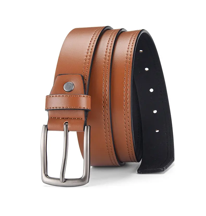 Men's Brown Leather Belt with Silver Buckle — feature 9