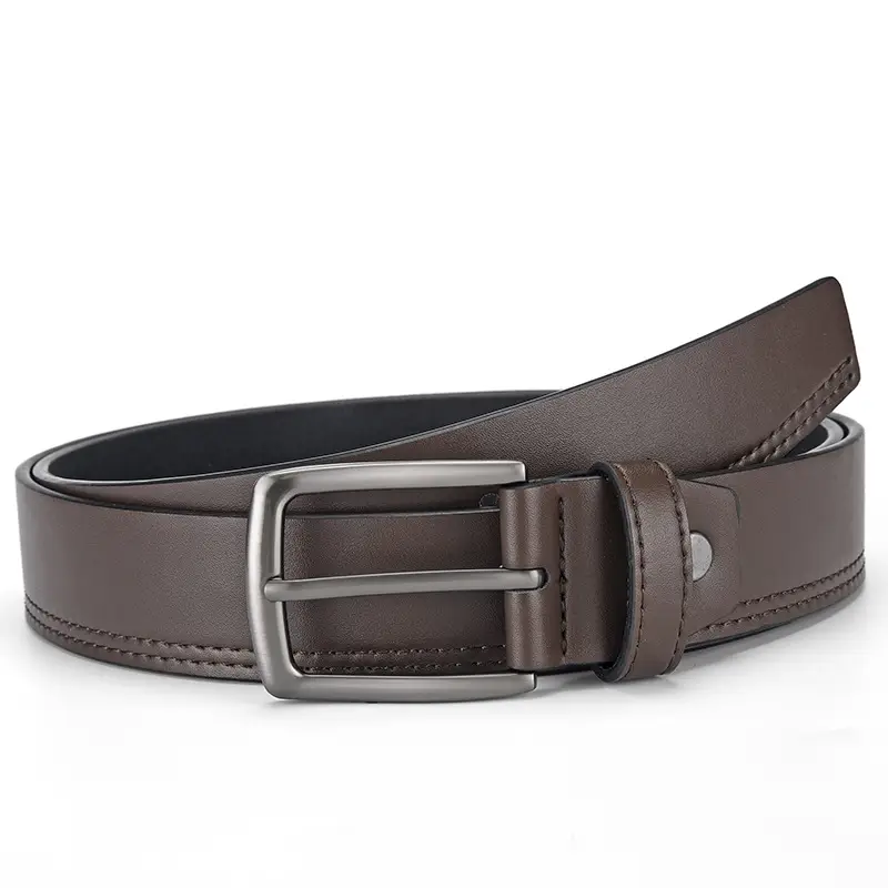 Men's Brown Leather Belt with Silver Buckle - Image 2