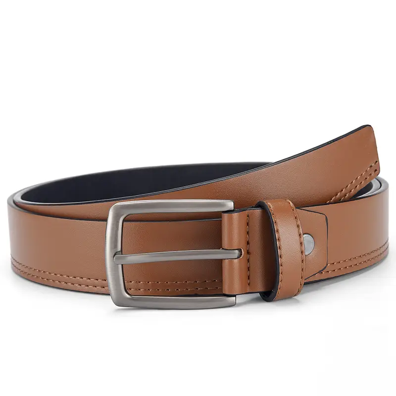 Men's Brown Leather Belt with Silver Buckle - Image 3