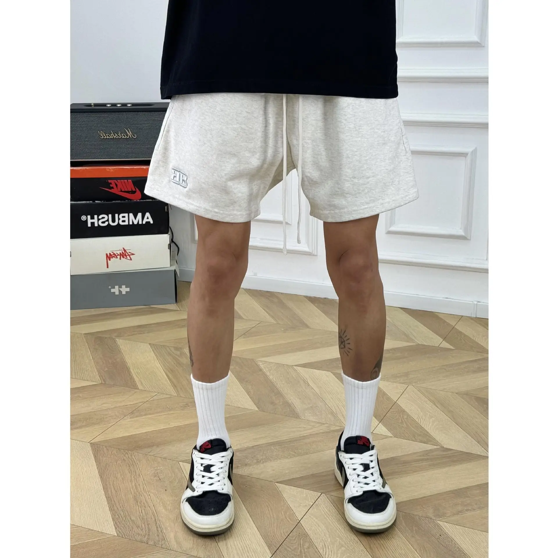 Men Cotton Four-point Shorts Purple White Large — feature 18