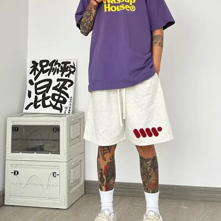 Men Cotton Four-point Shorts Purple White Large — feature 6