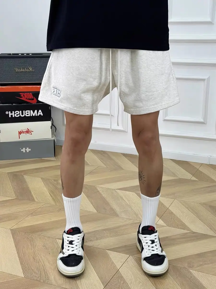 Men Cotton Four-point Shorts Purple White Large