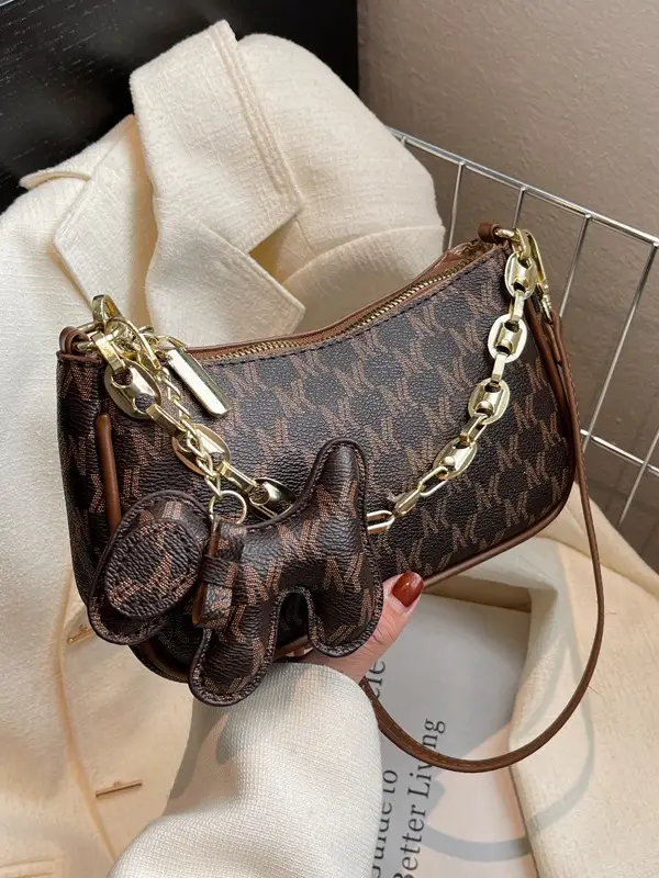 2024 New Women's Brown Leather Messenger Bag with Gold Chain - Image 4