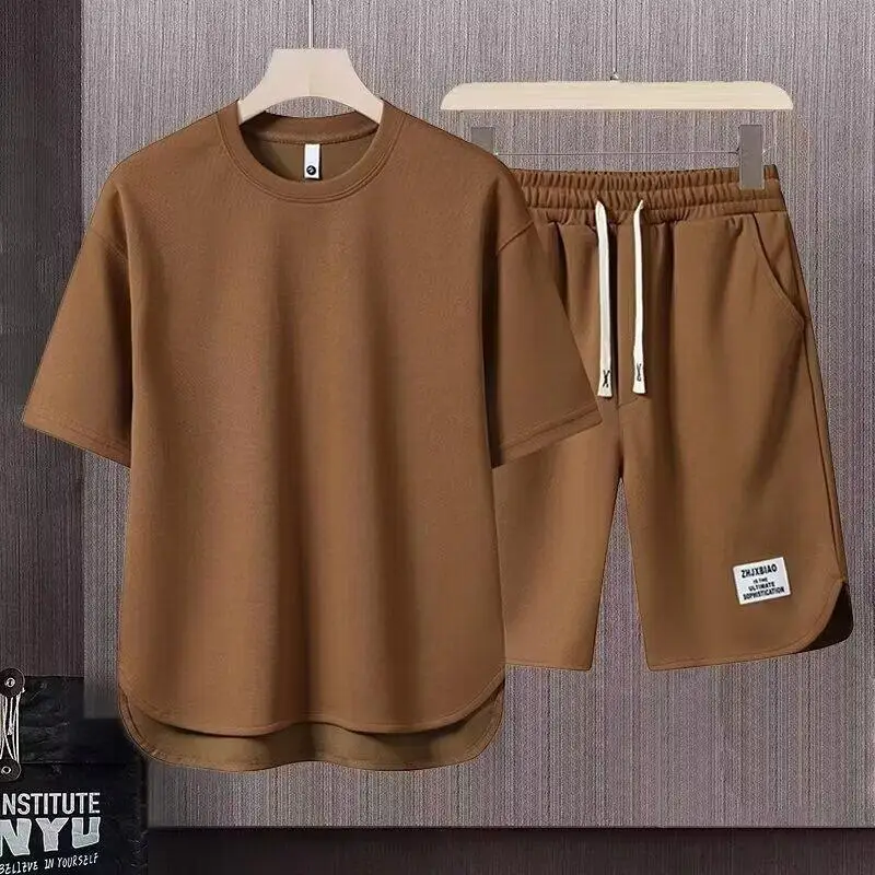 Men Black 2-Piece Casual T-Shirt Shorts Set