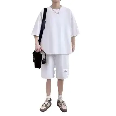 Men Black 2-Piece Casual T-Shirt Shorts Set