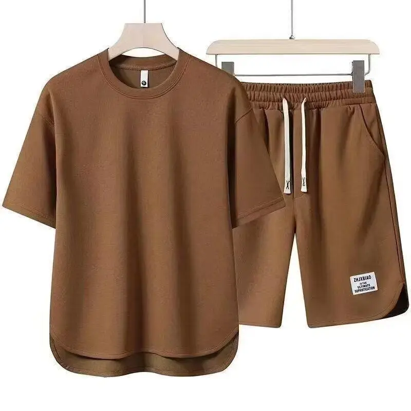 Men Black 2-Piece Casual T-Shirt Shorts Set