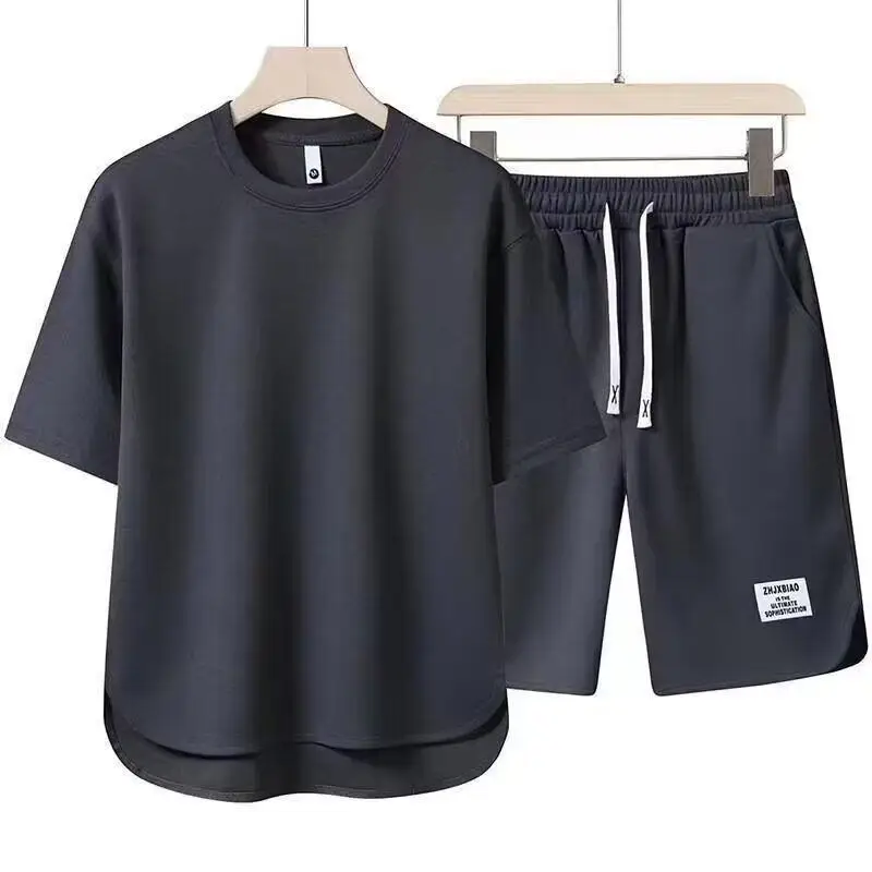 Men Black 2-Piece Casual T-Shirt Shorts Set