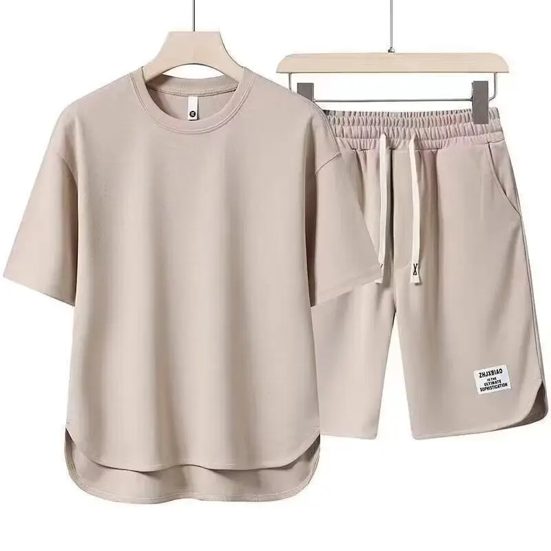 Men Black 2-Piece Casual T-Shirt Shorts Set