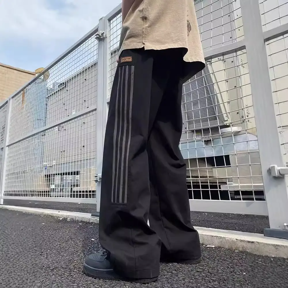 Men's American Style Side Three Bar Pants Black Plus Size - Image 5