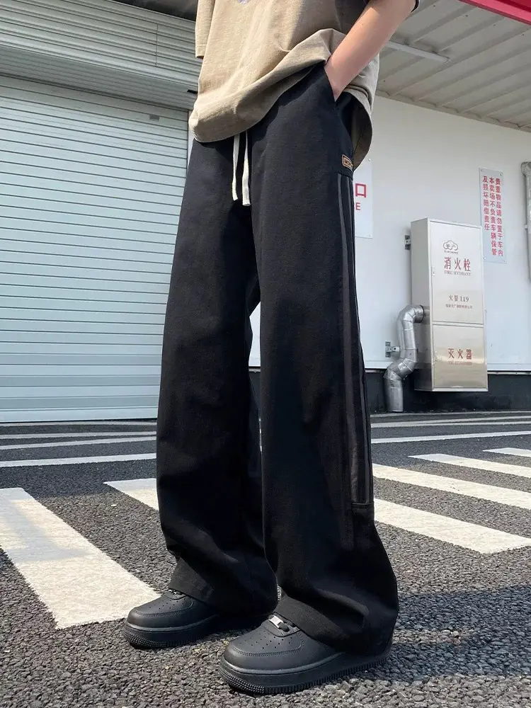 Men's American Style Side Three Bar Pants Black Plus Size — feature 13