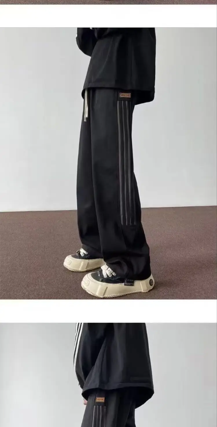 Men's American Style Side Three Bar Pants Black Plus Size — feature 3