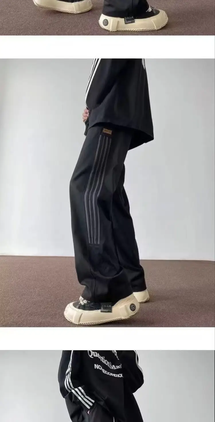 Men's American Style Side Three Bar Pants Black Plus Size — feature 5