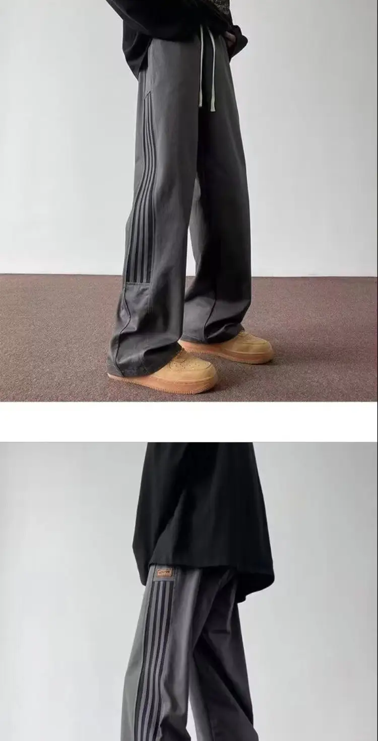 Men's American Style Side Three Bar Pants Black Plus Size — feature 7