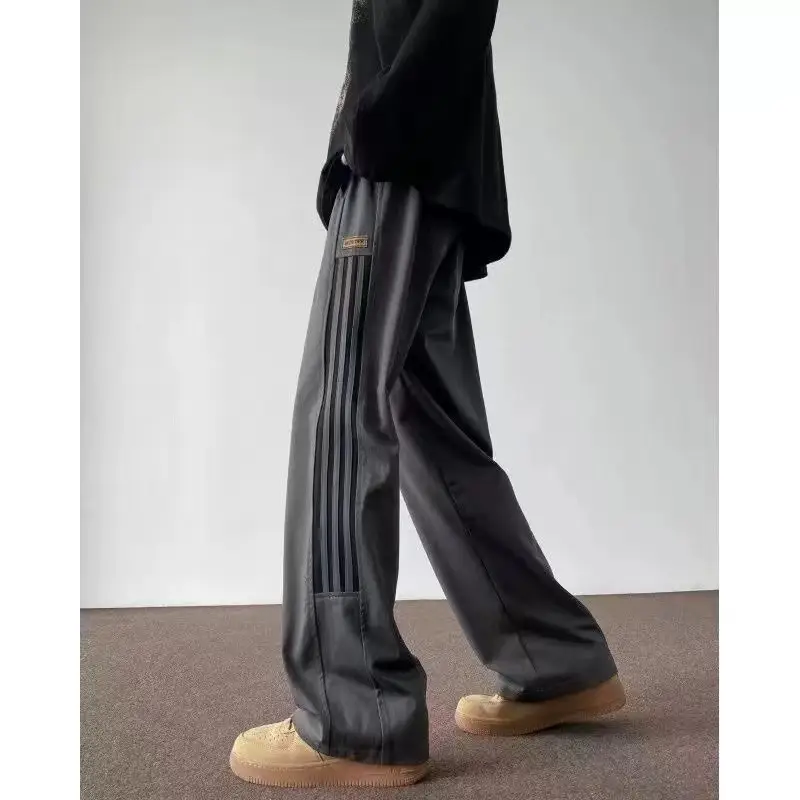 Men's American Style Side Three Bar Pants Black Plus Size - Image 2