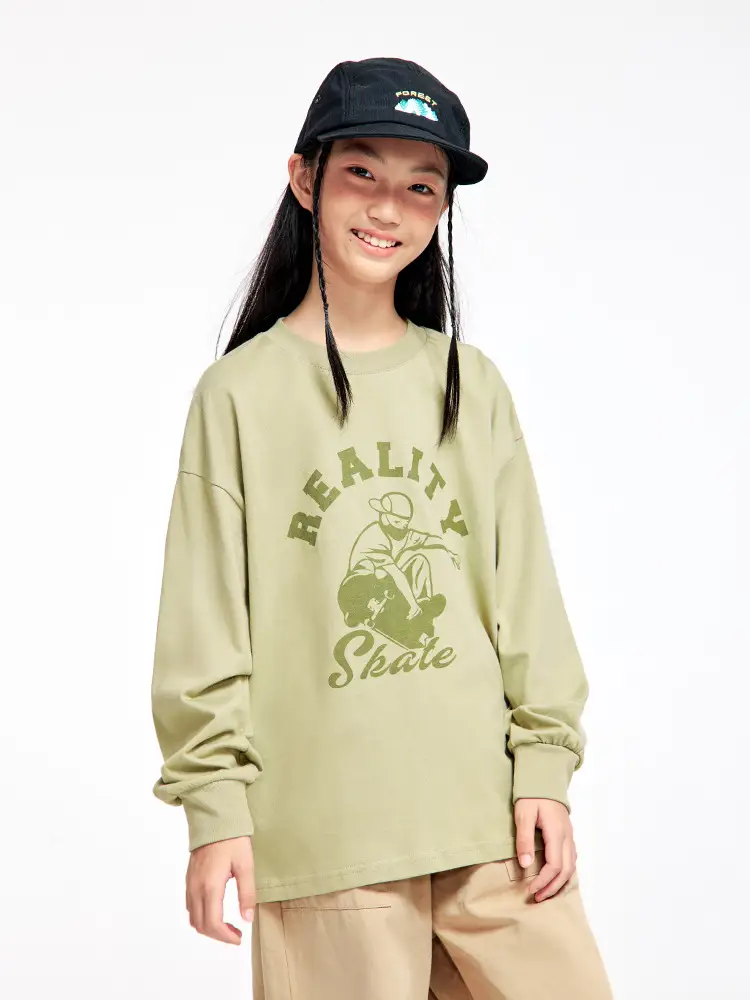 Long Sleeve T-Shirt for Girls Boys Pure Cotton Beige - Image 5