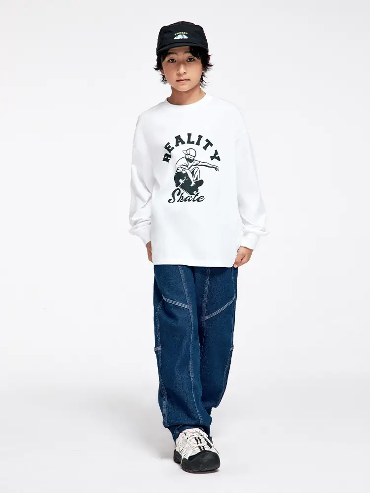 Long Sleeve T-Shirt for Girls Boys Pure Cotton Beige - Image 7