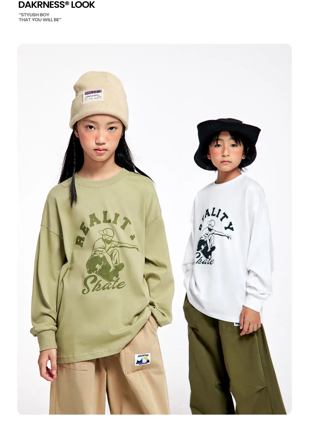 Long Sleeve T-Shirt for Girls Boys Pure Cotton Beige — feature 14
