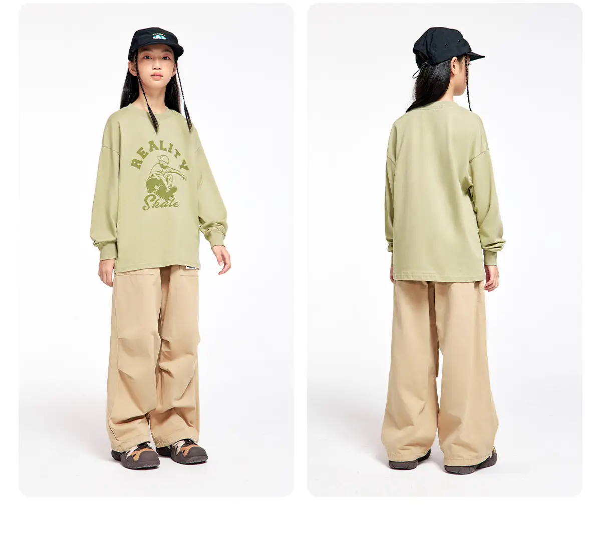 Long Sleeve T-Shirt for Girls Boys Pure Cotton Beige — feature 25