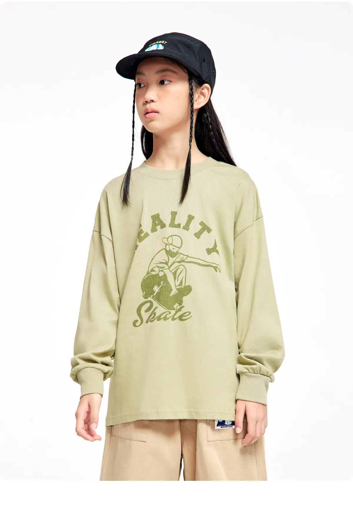 Long Sleeve T-Shirt for Girls Boys Pure Cotton Beige — feature 26