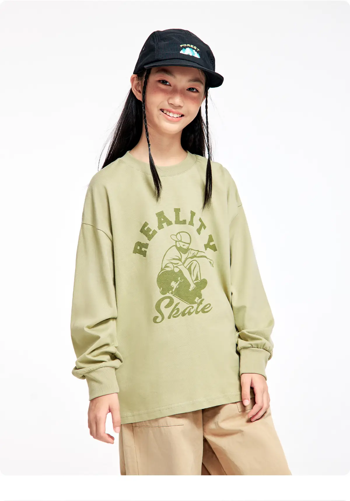 Long Sleeve T-Shirt for Girls Boys Pure Cotton Beige — feature 27