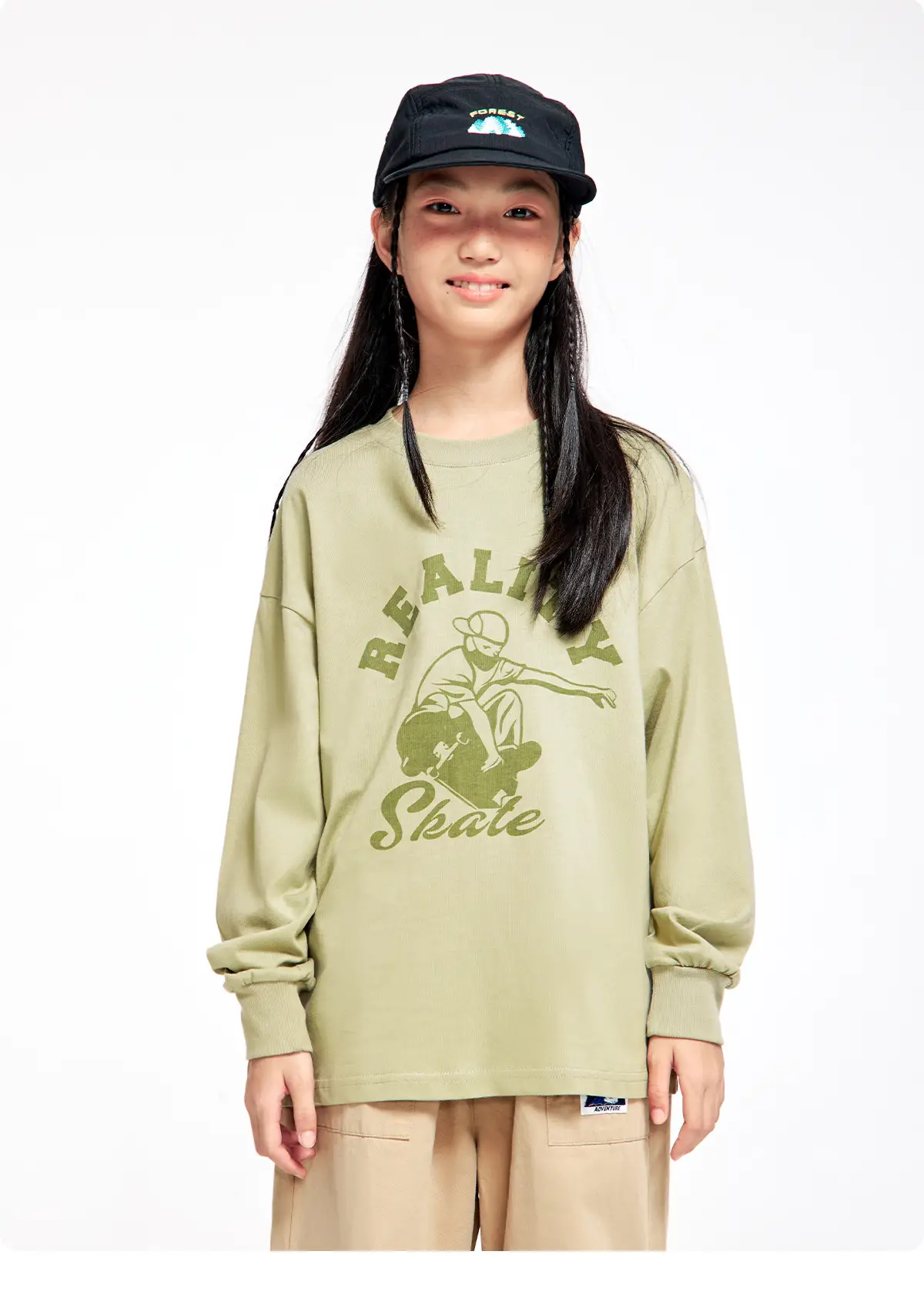 Long Sleeve T-Shirt for Girls Boys Pure Cotton Beige — feature 28