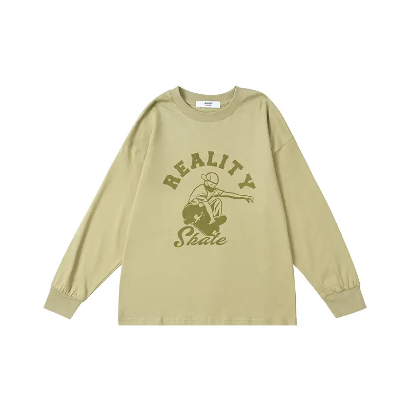 Long Sleeve T-Shirt for Girls Boys Pure Cotton Beige - Image 2