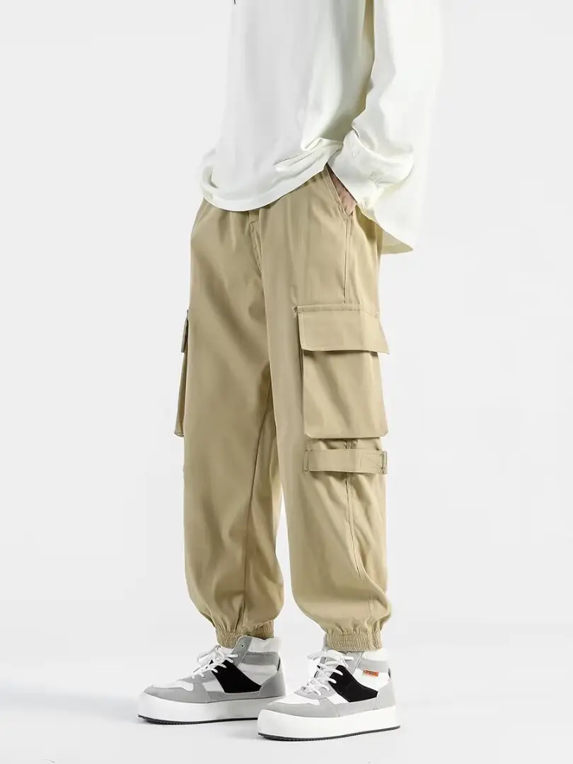 Men's Summer Thin Cargo Pants Beige Loose Fit - Image 6