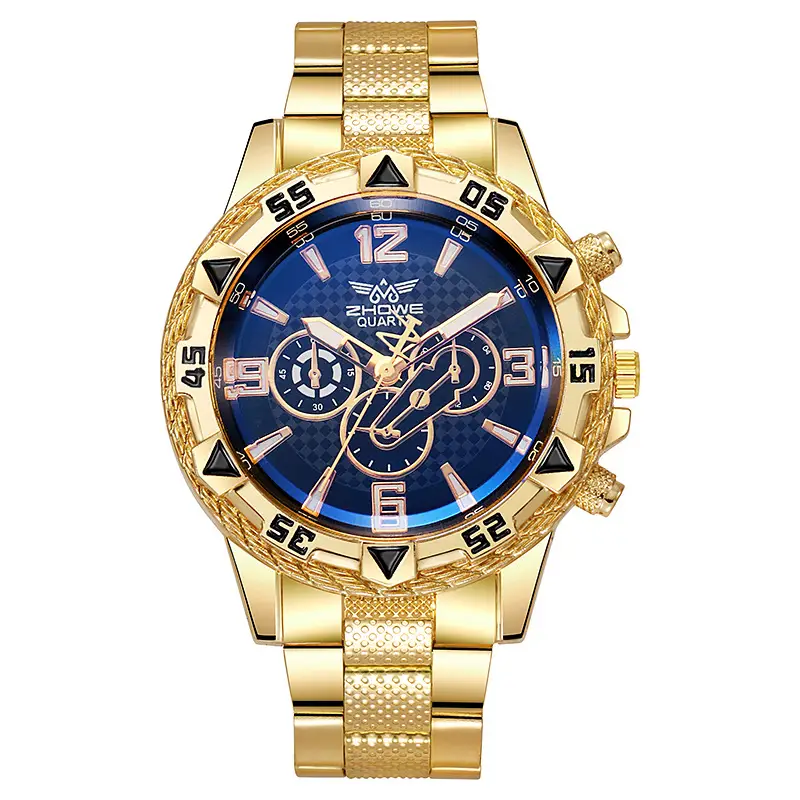 Gold Chronograph Watch for Men Blue Dial All Match - Image 9