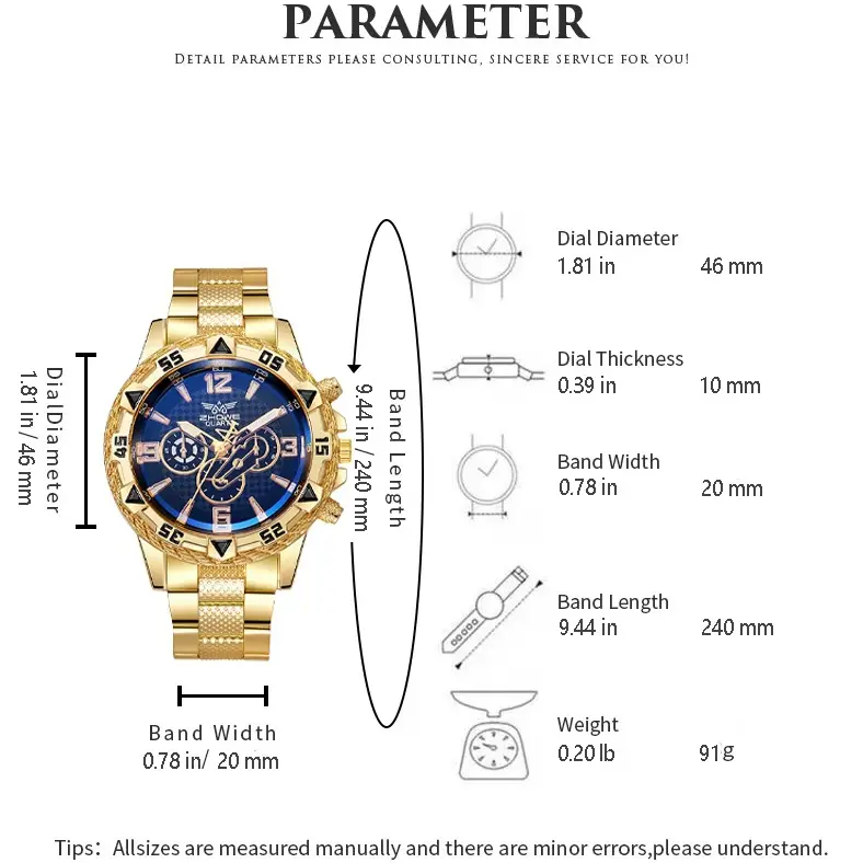 Gold Chronograph Watch for Men Blue Dial All Match — feature 2