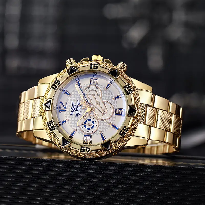 Gold Chronograph Watch for Men Blue Dial All Match - Image 3