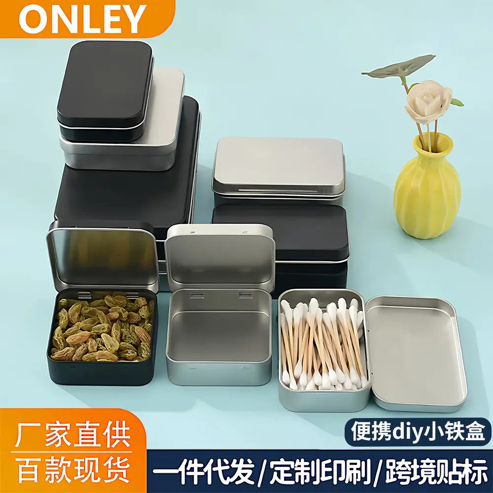 Tin Box SqUare Jewelry Gift SUgar Box Metal Packaging Storage Flip-top Iron Box U Disk Empty Box Portable Small