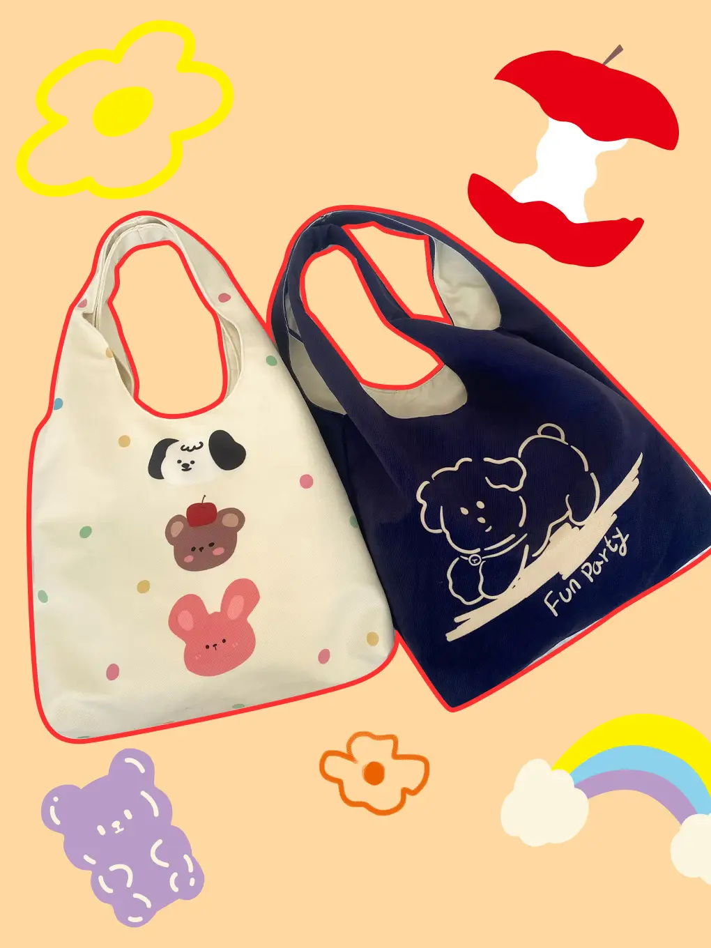 Cute Cat Design Red Flocking Shoulder Bag Large Capacity - Image 21