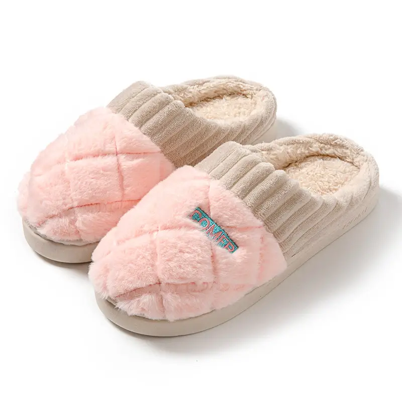 Men's Cotton Slippers for Autumn and Winter, Color-Blocking, Comfortable Indoor Thick-Soled Warm Couple Plush Slippers, Maternity Shoes for Women - Image 10