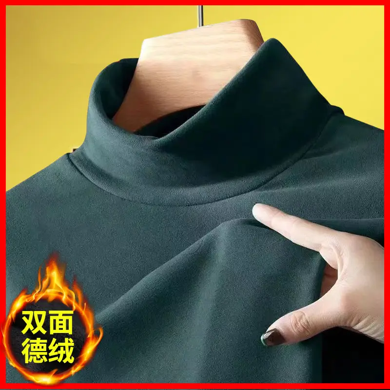 Men's Long Sleeve Velvet Turtleneck Shirt Brown - Image 2