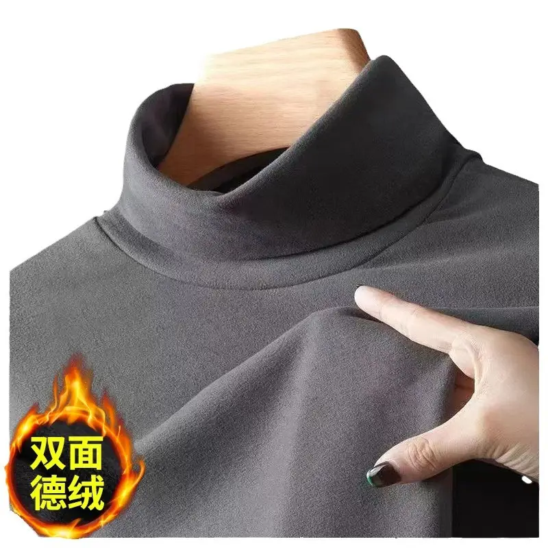 Men's Long Sleeve Velvet Turtleneck Shirt Brown - Image 6