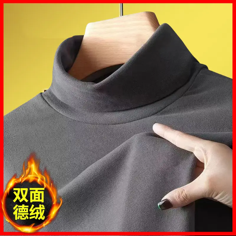 Men's Long Sleeve Velvet Turtleneck Shirt Brown - Image 5