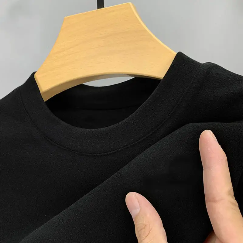 Men's Grey Velvet T-Shirt Mid Collar Warm Fleece Lined