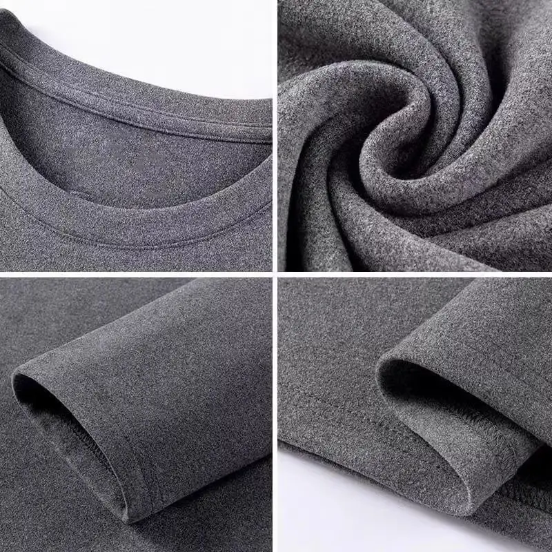 Men's Grey Velvet T-Shirt Mid Collar Warm Fleece Lined — feature 7