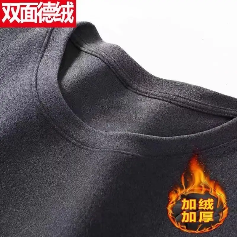 Men's Grey Velvet T-Shirt Mid Collar Warm Fleece Lined — feature 8