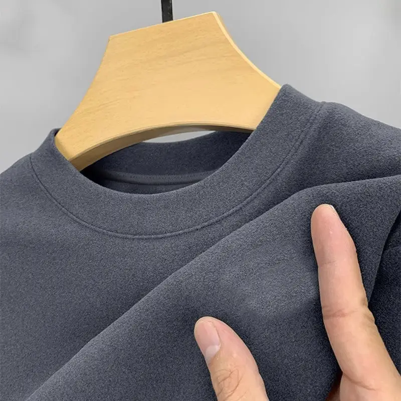 Men's Grey Velvet T-Shirt Mid Collar Warm Fleece Lined — feature 9
